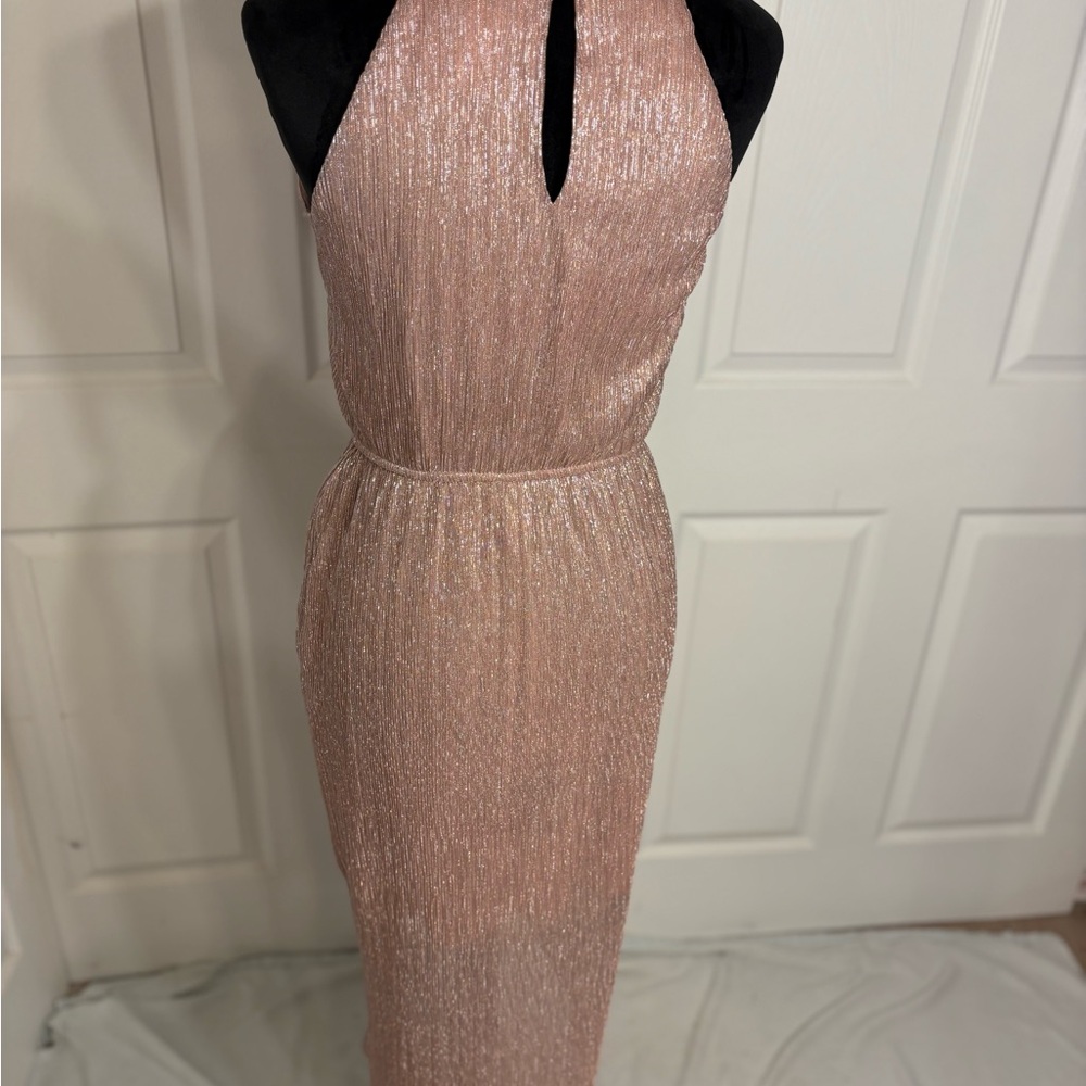 Size medium gold shimmer and sparkle halter style dress. - Picture 9 of 11